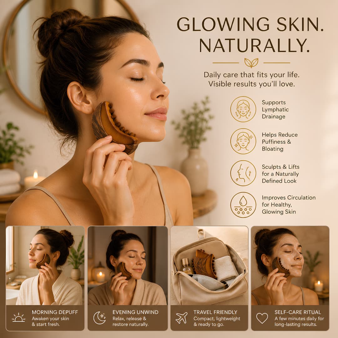 Lymphatic Face Massage Brush With Case – Reduce Puffiness, Define Jawline & Boosts Skin Glow