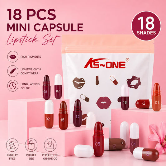 Mini Capsule Lipstick Set ( 18PC ) Moisturizing, Long-Lasting & Portable