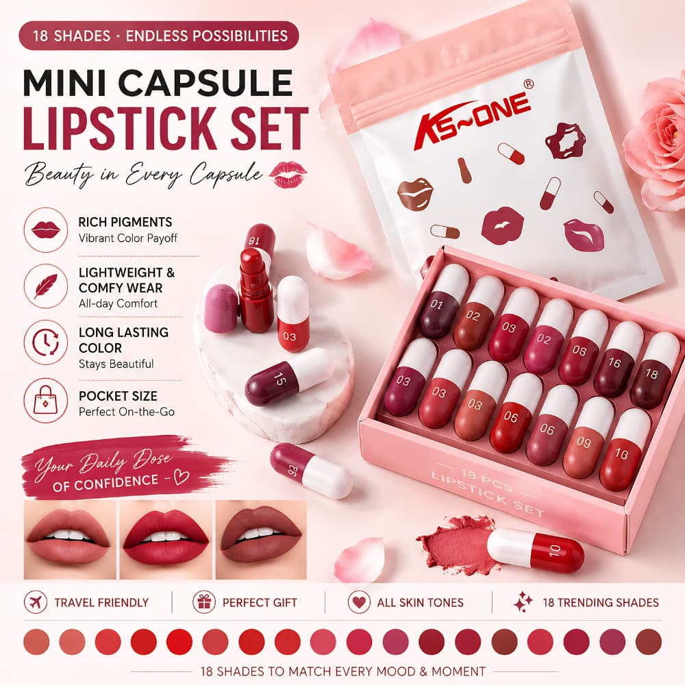 Mini Capsule Lipstick Set ( 18PC ) Moisturizing, Long-Lasting & Portable