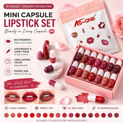 Mini Capsule Lipstick Set ( 18PC ) Moisturizing, Long-Lasting & Portable