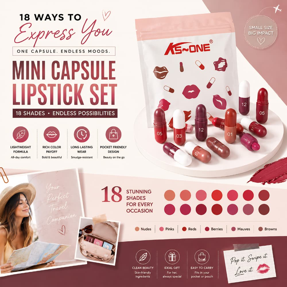 Mini Capsule Lipstick Set ( 18PC ) Moisturizing, Long-Lasting & Portable
