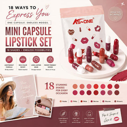 Mini Capsule Lipstick Set ( 18PC ) Moisturizing, Long-Lasting & Portable