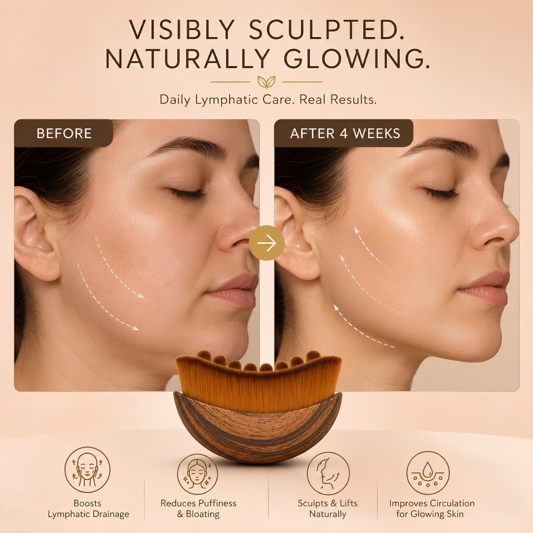Lymphatic Face Massage Brush With Case – Reduce Puffiness, Define Jawline & Boosts Skin Glow