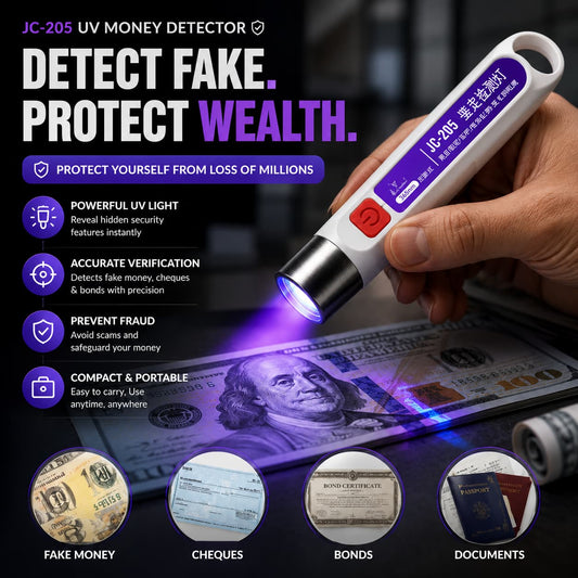 JC-205 UV Fake Money Detector - Verify Notes, Cheques & Bonds - Protection From Scammers